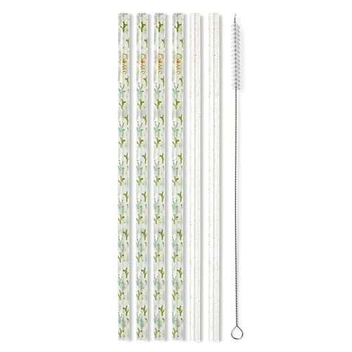 Smooth Pack of 6 Reusable Plastic Straws with Cleaning Brush 6 Count Relaxed