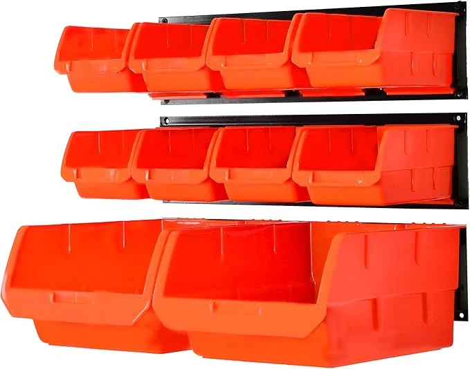 Practical Wallmaster Wall Mounted Storage Bins Wall Storage Bins Parts Rack 10 Bins 3 Rails Wall Mount Tool Organizer Hardware Storage Organizer Orange About ThisOverview Detailed