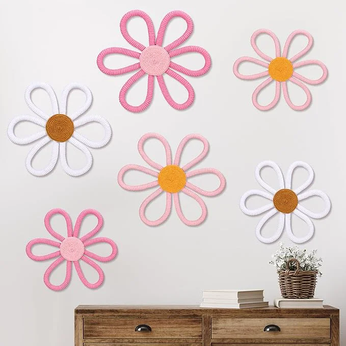 Easy-to-Use Barydat 6 Pcs Boho Nursery Decor Daisy Flower Woven Macrame Wall Hanging 3 Size Daisy Flower Wall Decor Bohemian Nursery Decorations for Home Dorm Art Cute Color About This Contemporary
