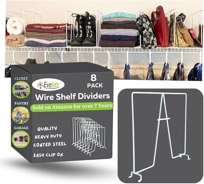 Fast Evelots Tall Wire Shelf Dividers -8 Pack- Closet Storage Organization for Office Pantry Garage Shelf Separator – Easy Clip-No Tool – Solid Coated SteelAbout ThisOverview Artisan