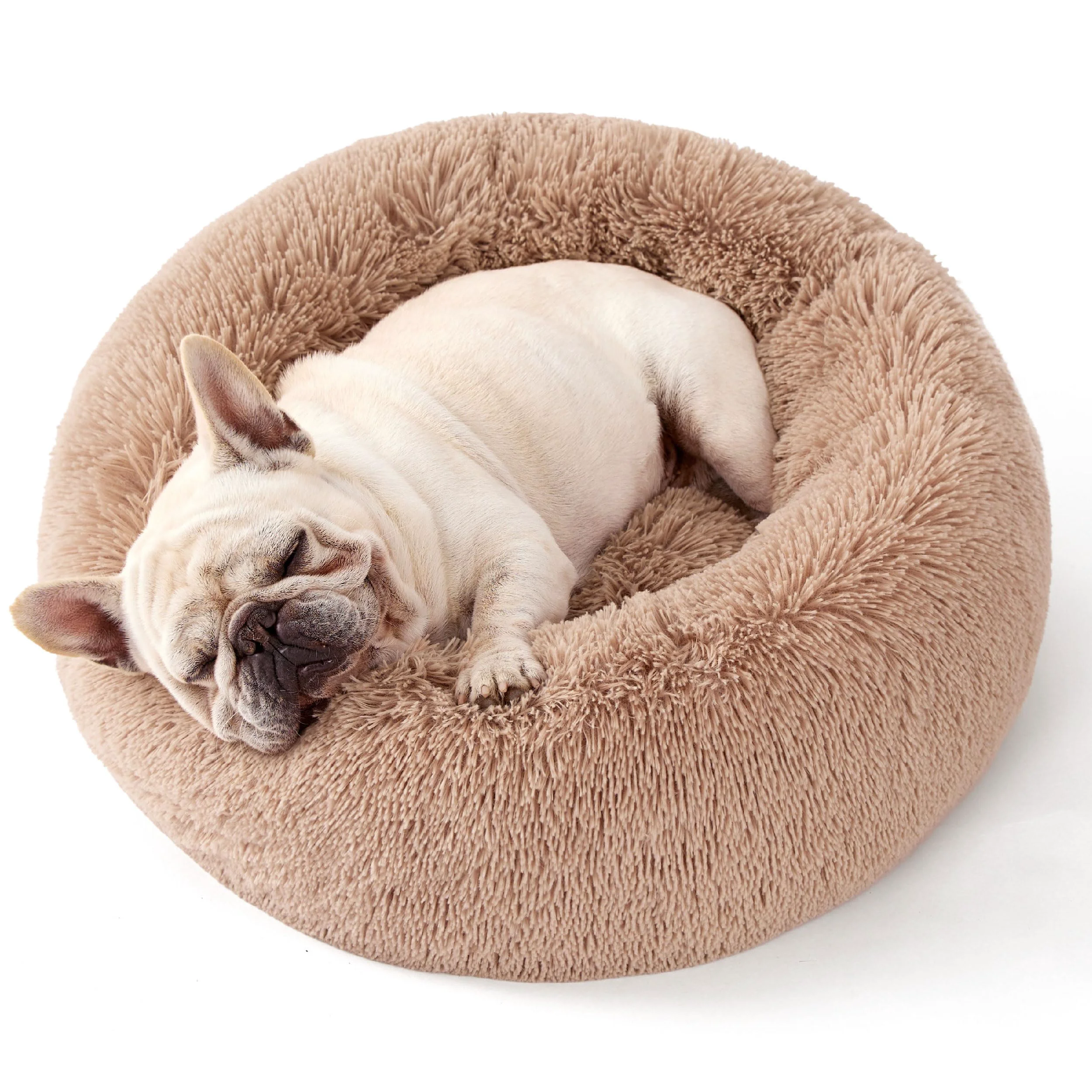 Easy-to-Use Bedsure Calming Donut Dog Bed – 33-Inch Round Large Camel Anti-Slip Machine-Washable Artisan
