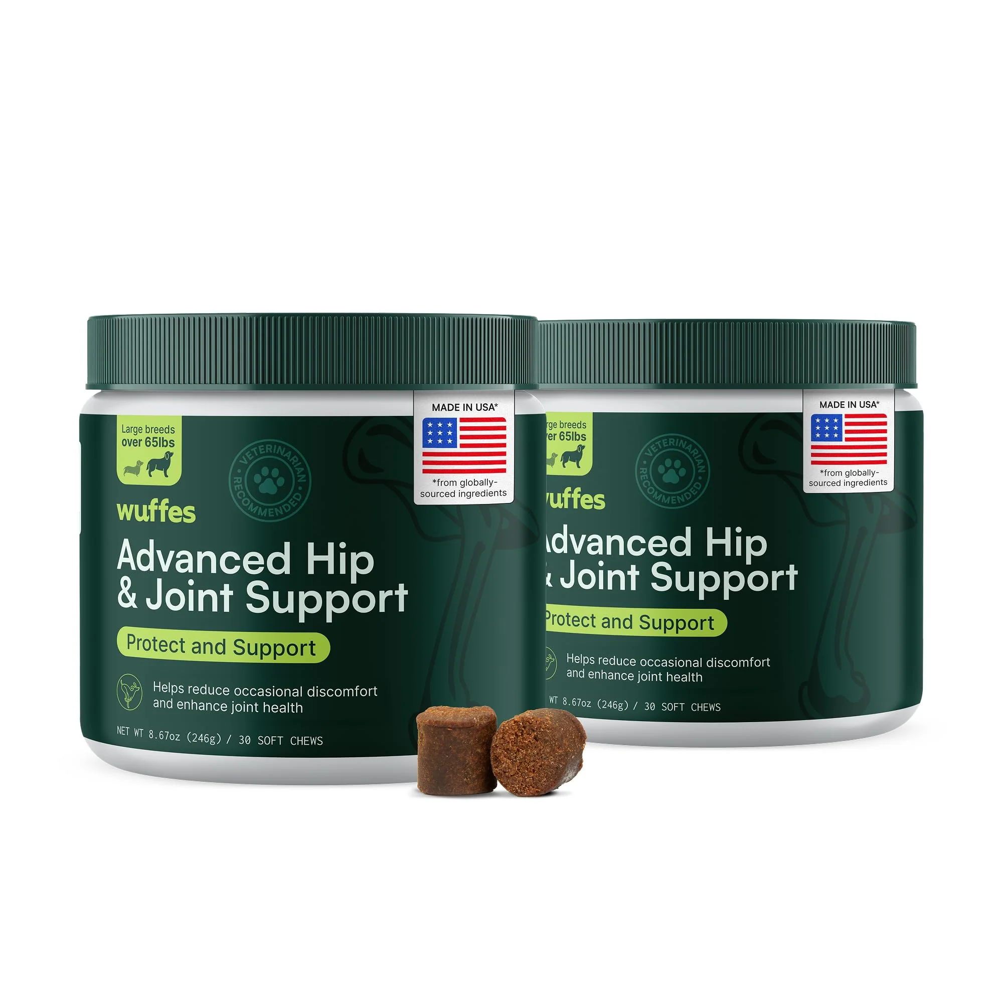 Contemporary Wuffes Chewable Dog Hip Joint Supplement for Large Breeds – Glucosamine Chondroitin 60 Chews x 2 Healthy