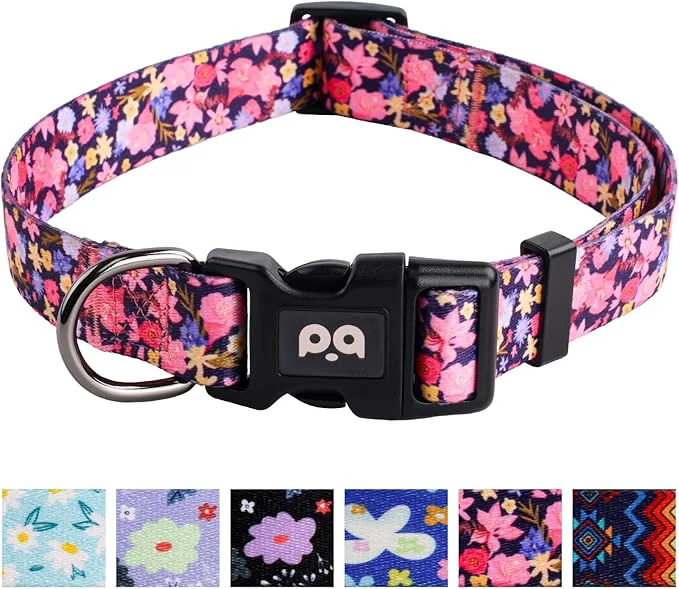 Superior QQPETS Adjustable Soft Dog Collar Print Flower Pink Multicolor Cute Patterns Secure