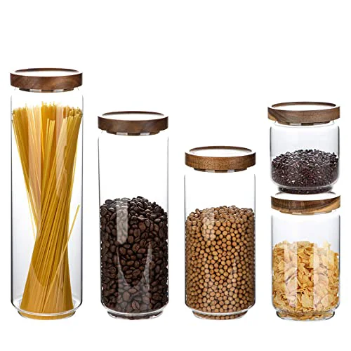 High-Quality Glass Storage Jars Set with Airtight Wood Lids High-End