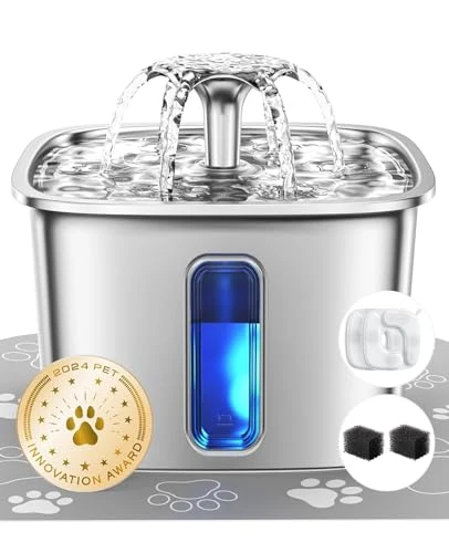 High-Performance Veken Stainless Steel Cat Water Fountain — 108oz Auto Fountain with Filters Silicone Mat Convenient
