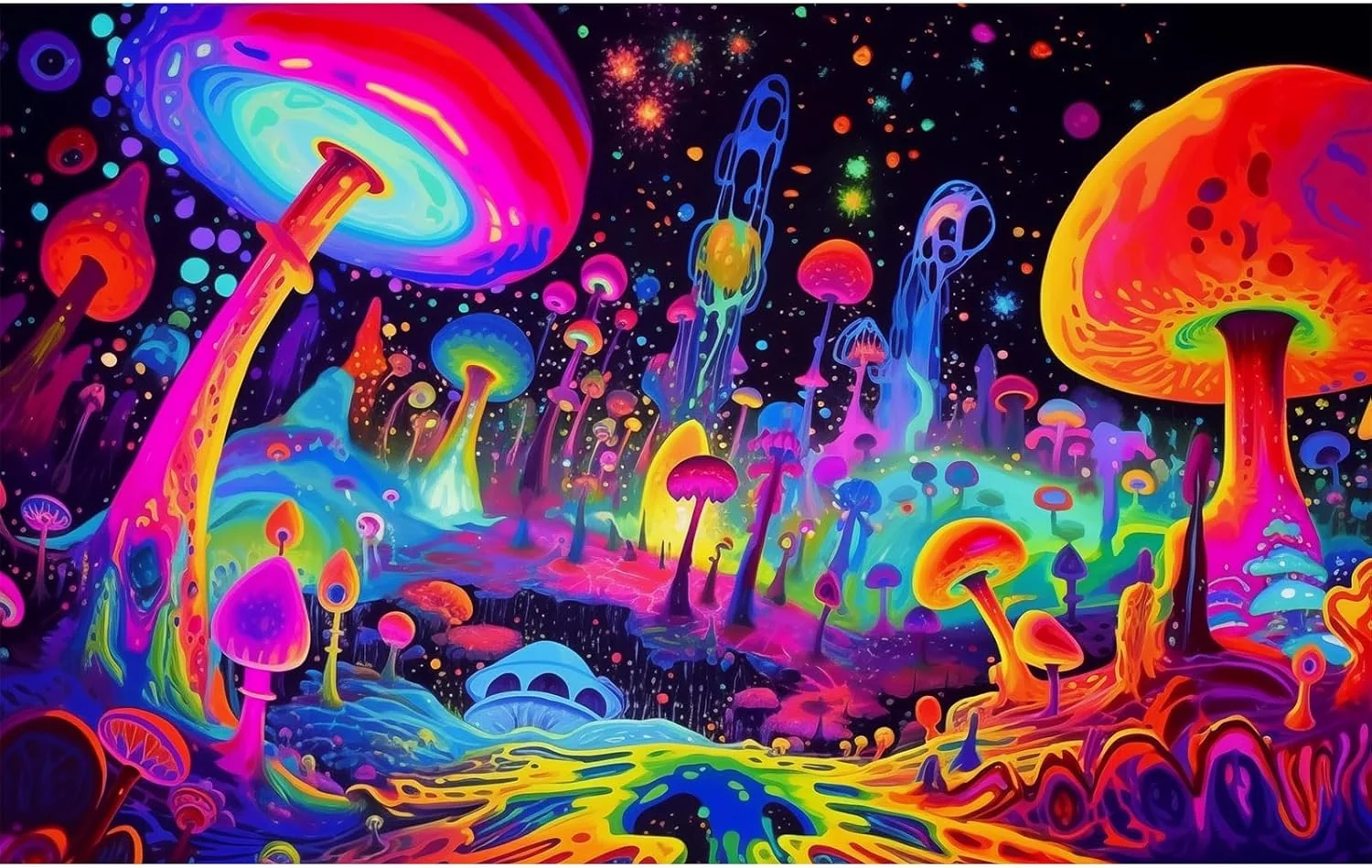 Stylish Fantasy Mushrooms Aquarium Background Abstract Mysterious Mushroom Landscape Terrarium Background Rainbow Mushrooms Theme Fish Tank Backdrop Poster Wallpaper Decorations Vinyl 48x20in Lightweight