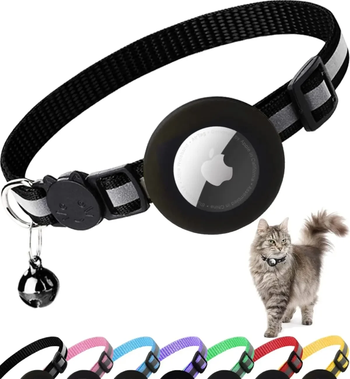 Luxury Cute Cat Collar Airtag Breakaway Reflective Kitten Collar with Bell fo Elegant