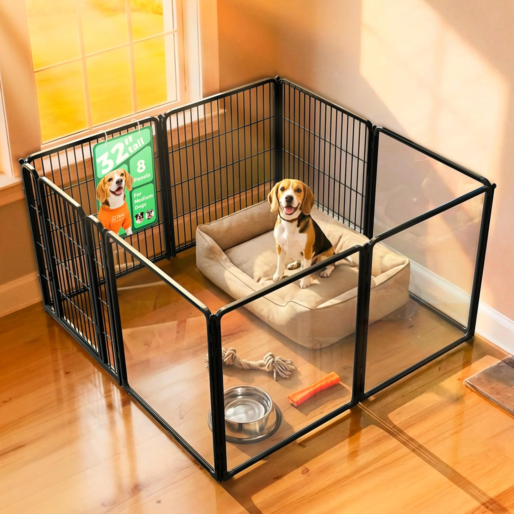 Effective FXW Pawadise Acrylic Wire Mesh Indoor Dog Playpen – Heavy Duty 32-Inch 8 Panels Black Patented Fine