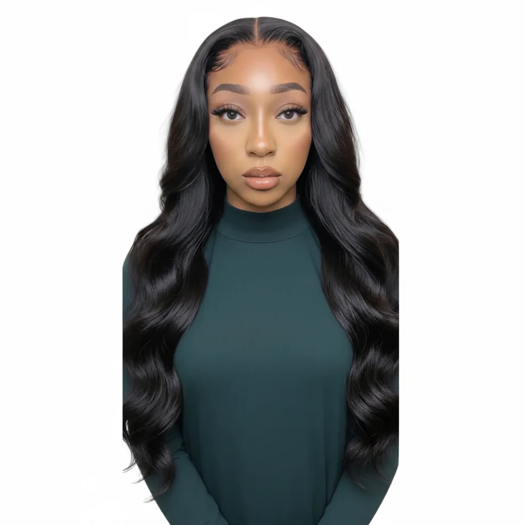 Fine Natural Black Body Wave Remy Human Hair Wigs Lace Front Wig Pre Plucke High-End
