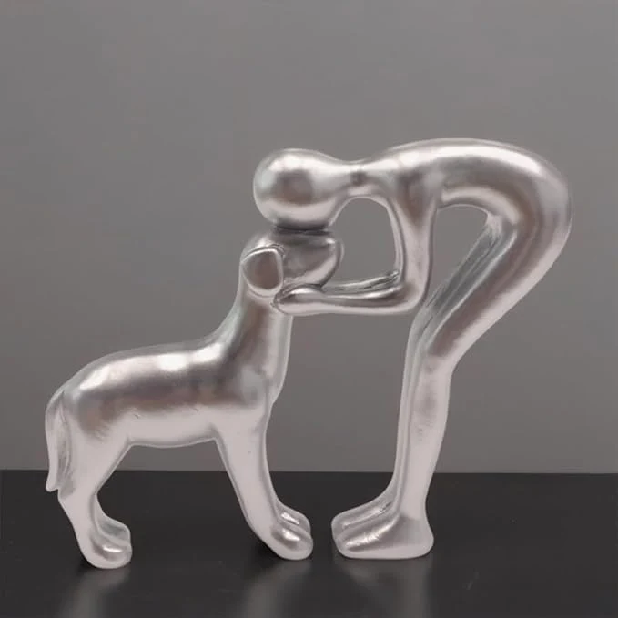 Optimized Human and Dog Statue Decoration Cute Pet Sculpture Home Decor Tabletop Ornament Figurines Office Living Room Bedroom Home for Dog Lovers Friends Family Decoration Silver ColorAbout This Superior