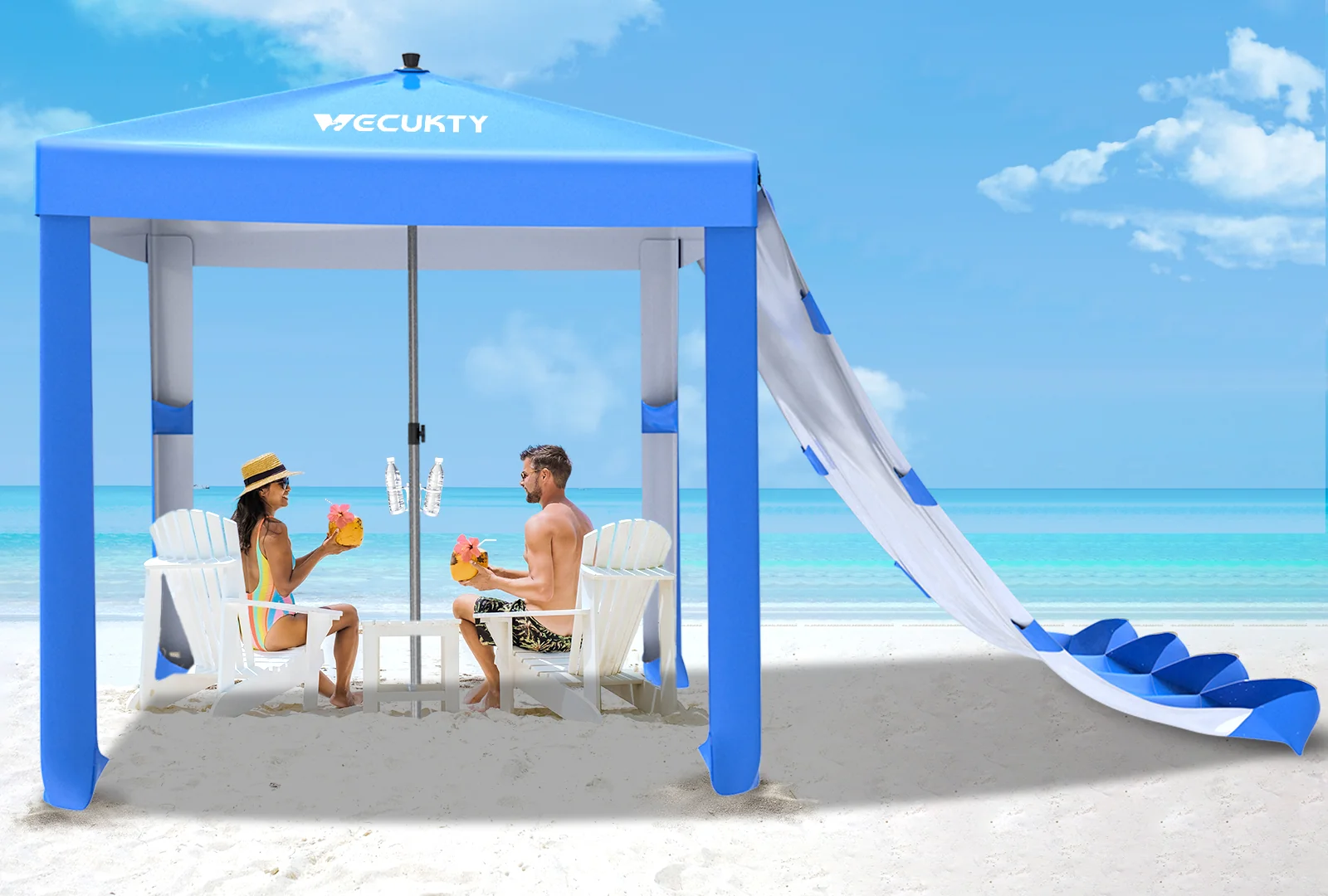 Unique Beach Cabana with Changing Room – Easy to Set Up Canopy Waterproof Portable 6′ x 6′ Beach Shelter Included Side Wall Shade with UPF 50 UV Protection for Kids Family Friends-Blue Quality