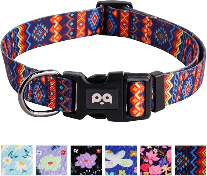 Authentic QQPETS Adjustable Soft Dog Collar Print Flower Pink Multicolor Cute Patterns Artisan
