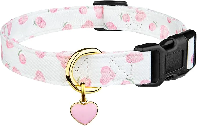 Safe Cotton Handmade Dog Collar Cute and Distinctive Patterns White and Pink Love Environmentally Friendly
