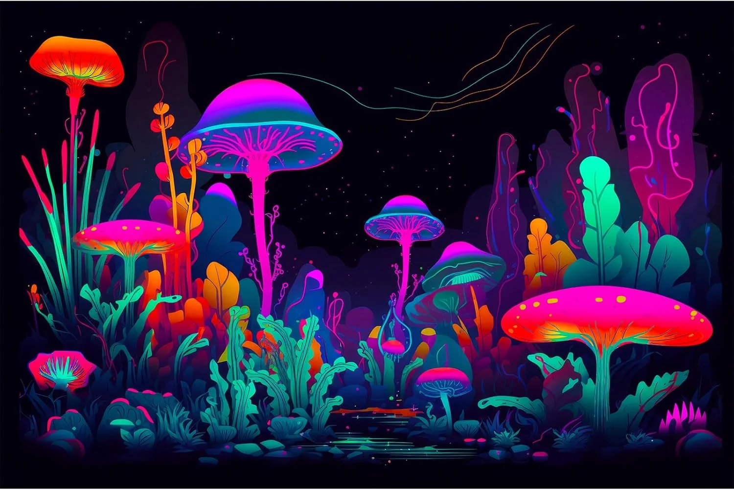 User-Friendly Mushrooms Aquarium Background Mushrooms in Dark Forest with Bright Colors Terrarium Background Tranquil Lake Cartoon Style Aquatic Plants Fish Tank Backdrop Poster Decorations Wallpaper Decor 48x24in Recyclable