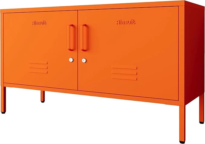 Consistent Orange Metal Storage Cabinet with Lock 2-Door Wide Organizer Adjustable Shelves Multifunctional TV Stand Entertainment Center for Bedroom Living Room 24 H x 39.4 W x 15 DAbout ThisOverview First-Class
