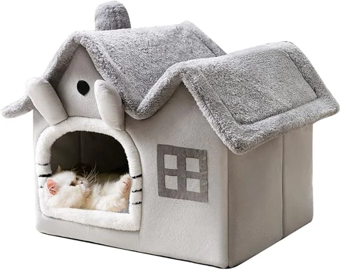Fine Crafted Luxury Double Roof Indoor Dog House Cat Nest Foldable Warm Soft Kennel 30D High Elastic Memory Sponge Removable Cushion and Non-Slip Bottom Grey Double Roof S About ThisOverview Environmentally Friendly