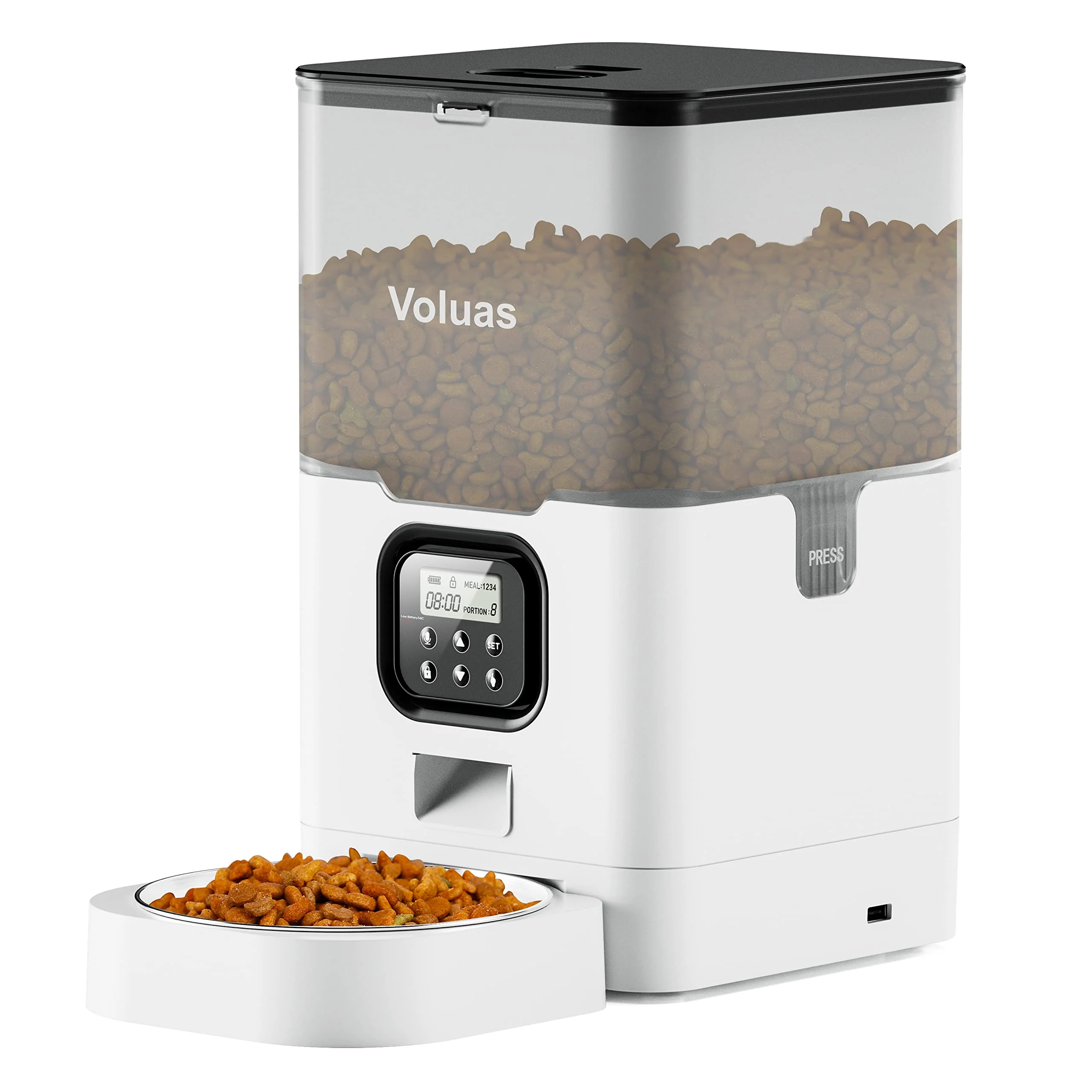 Organic Voluas Automatic Cat Feeder – Timed Dispenser 4 Meals Day 6L Storage 10s Voice Recorder Smart