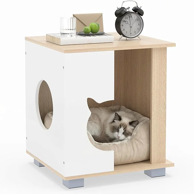 Selected PETSITE Wooden Cat House Indoor Cat Cave Nightstand Side End Table with Anti-Slip Robust Metal Legs Spacious Tabletop and Round Side Entrance 17 x 16 x 19.5 InchesAbout ThisOverview Authentic