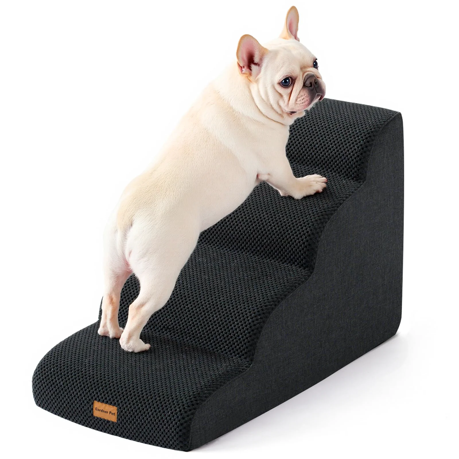 Fine Crafted Gardner Pet 4-Step Black Curved Dog Stairs for High Beds – 19.7 inch height Non-Slip Waterproof Cover Classic
