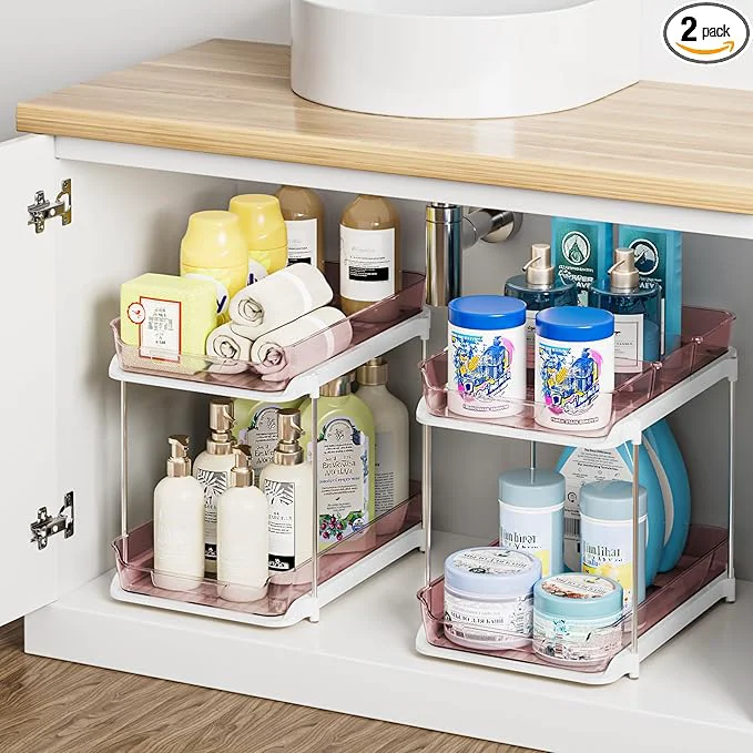 Reliable Delamu 2-Tier Multi-Purpose Bathroom Under Sink Organizers and Storage Stackable Kitchen Pantry Organization Pull Out Medicine Cabinet Organizer with Movable Dividers Light Pink 2 PackAbout ThisOverview Artisan
