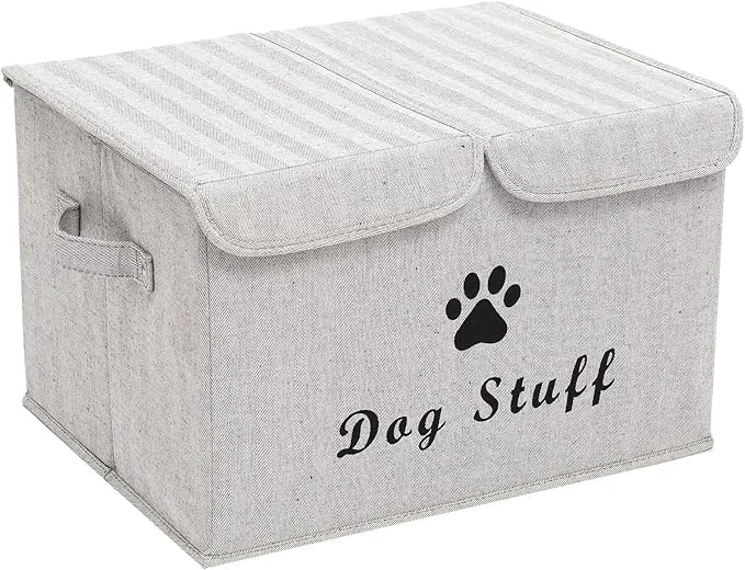 Crafted Dog toy box with lid dog storage organizer basket for dog toys living room playroom closet home organization and storage – Gray StripeAbout ThisOverview Prestigious