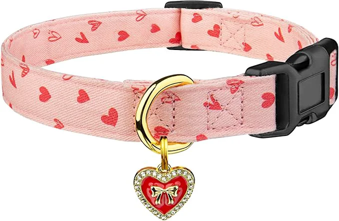 Unique Cotton Handmade Dog Collar Cute and Distinctive Patterns Pink Heart Carefully Designed