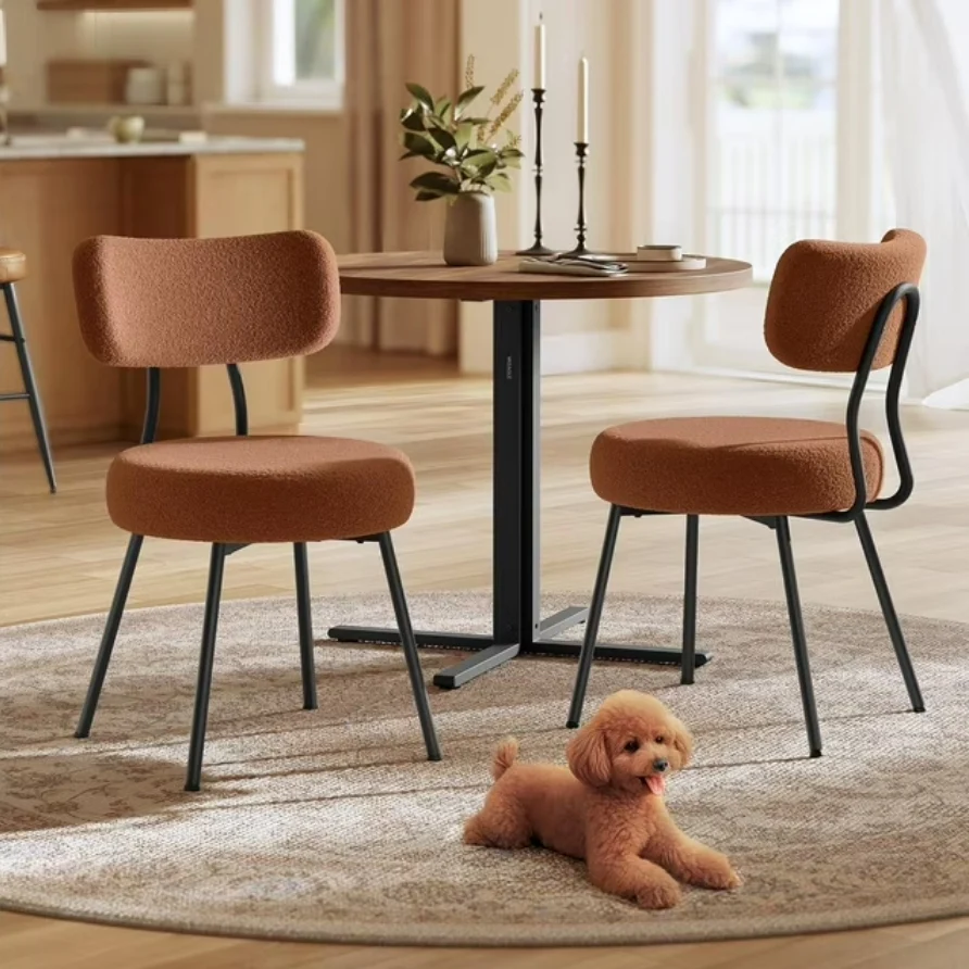 Easy-to-Use Set of 2 Teddy Fabric Upholstered Dining Chairs Modern Accent Chairs with Soft Sherpa Texture Padded Seat and Backrest for Kitchen or Dining Room – Cream Professional