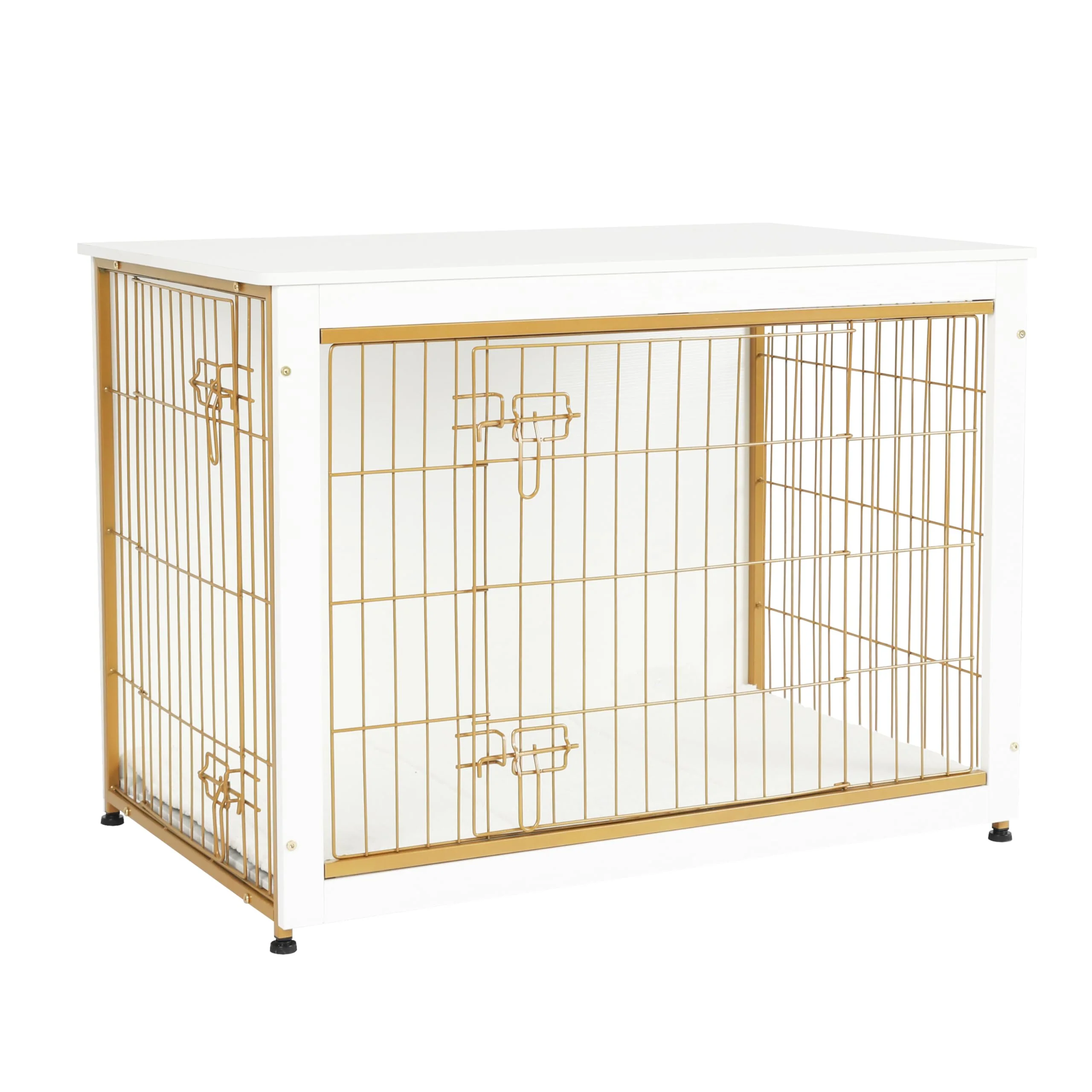 Trusted Dwanton Dog Crate Furniture with Cushion — Wooden Kennel Table Large 38.5-inch L White User-Friendly
