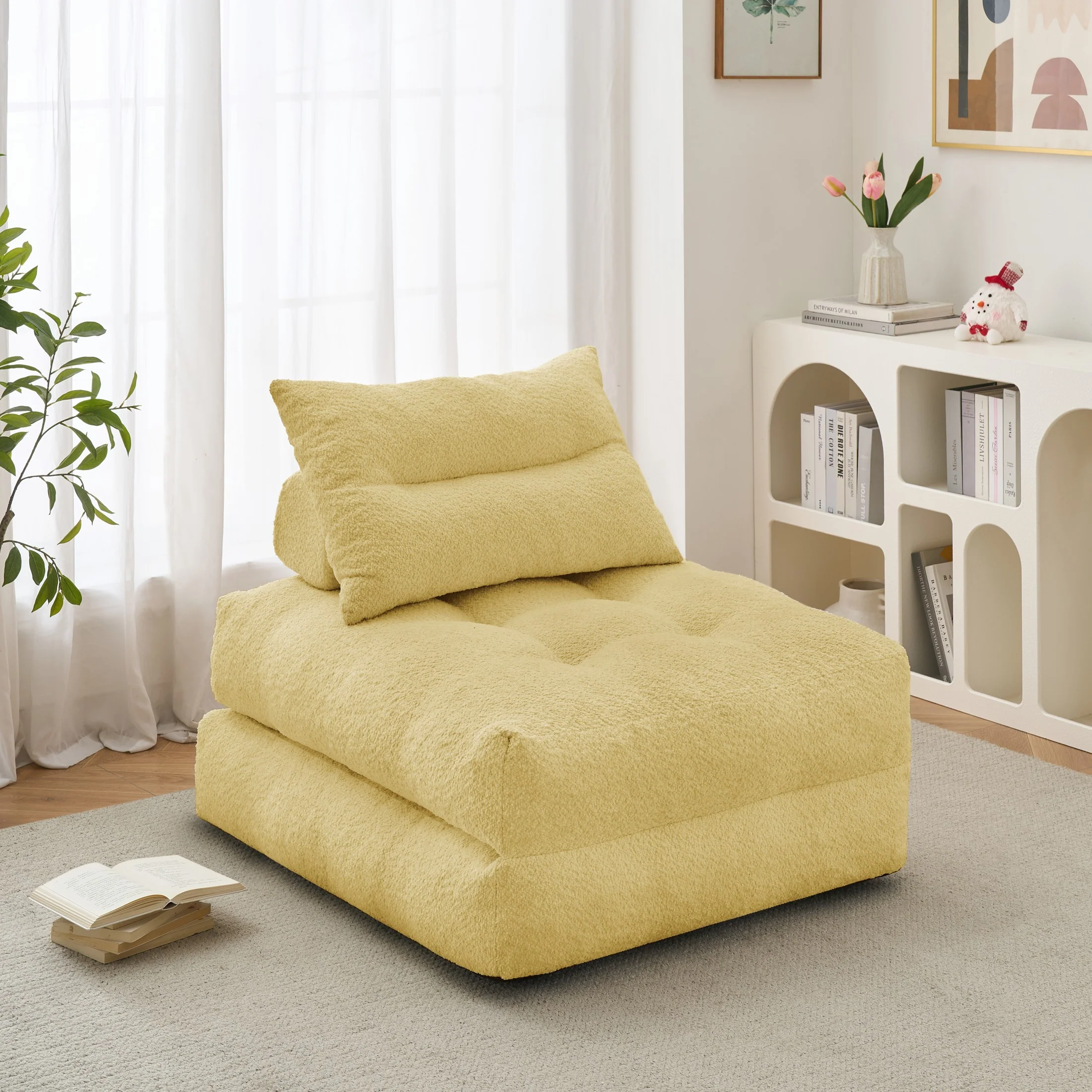 Responsible Behost Folding Sofa Bed Floor Chiar with Pillow for Living Room Bedroom Anti-slip Yellow Adult Optimized