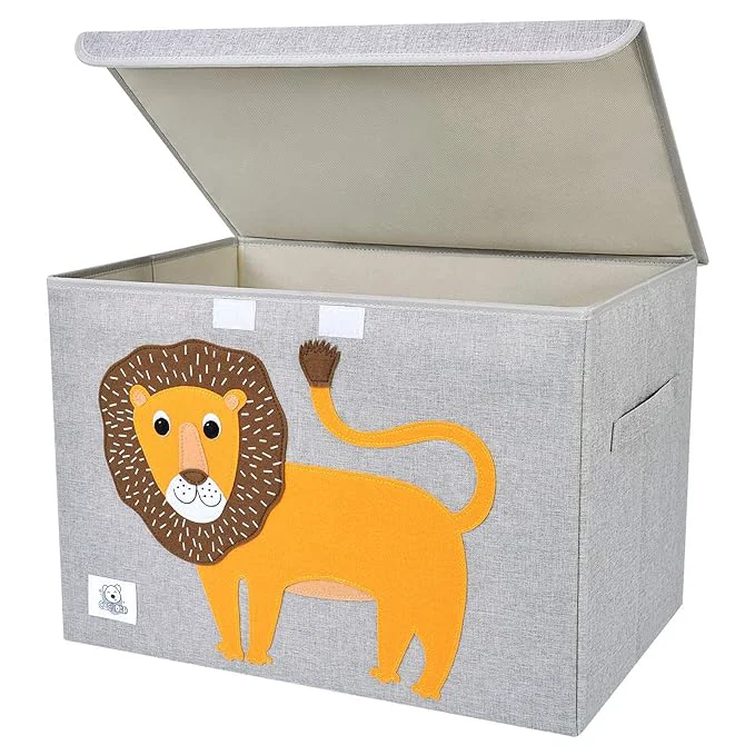 Lightweight CLCROBD Foldable Large Kids Toy Chest with Flip-Top Lid Collapsible Fabric Animal Toy Storage Organizer Bin Box Basket Trunk for Toddler Children and Baby Nursery Lion Traditional