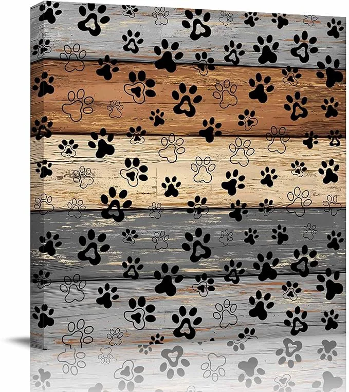 Smart Framed Canvas Wall Art for Living Room Dog Paw Print Wall Decor Retro Brown G热u Wood Grain Aesthetic Paintings for Bedroom Office Kitchen Bathroom Ready to Hang Artwork Wall Pictures 8×8 InchAbout This Genuine
