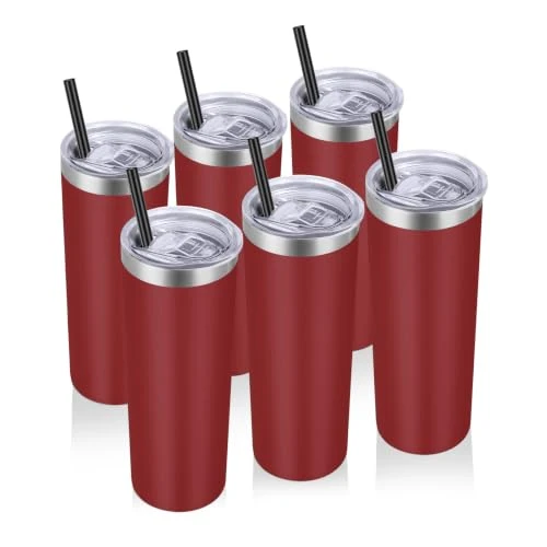 Top-Quality 20 oz Stainless Steel Skinny Tumbler with Lids and Straws 6 Count Official