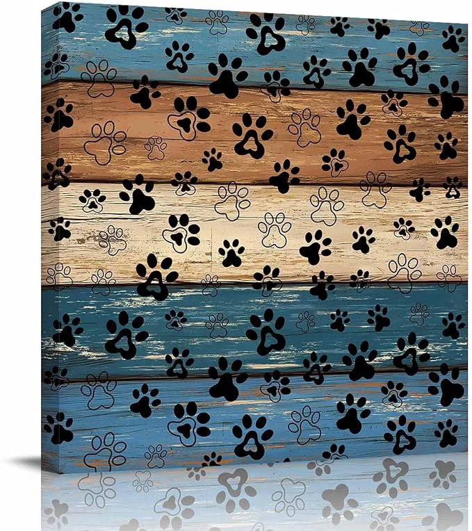 Superior Framed Canvas Wall Art for Living Room Dog Paw Print Wall Decor Retro Brown Blue Wood Grain Aesthetic Paintings for Bedroom Office Kitchen Bathroom Ready to Hang Artwork Wall Pictures 8×8 InchAbout This Quality