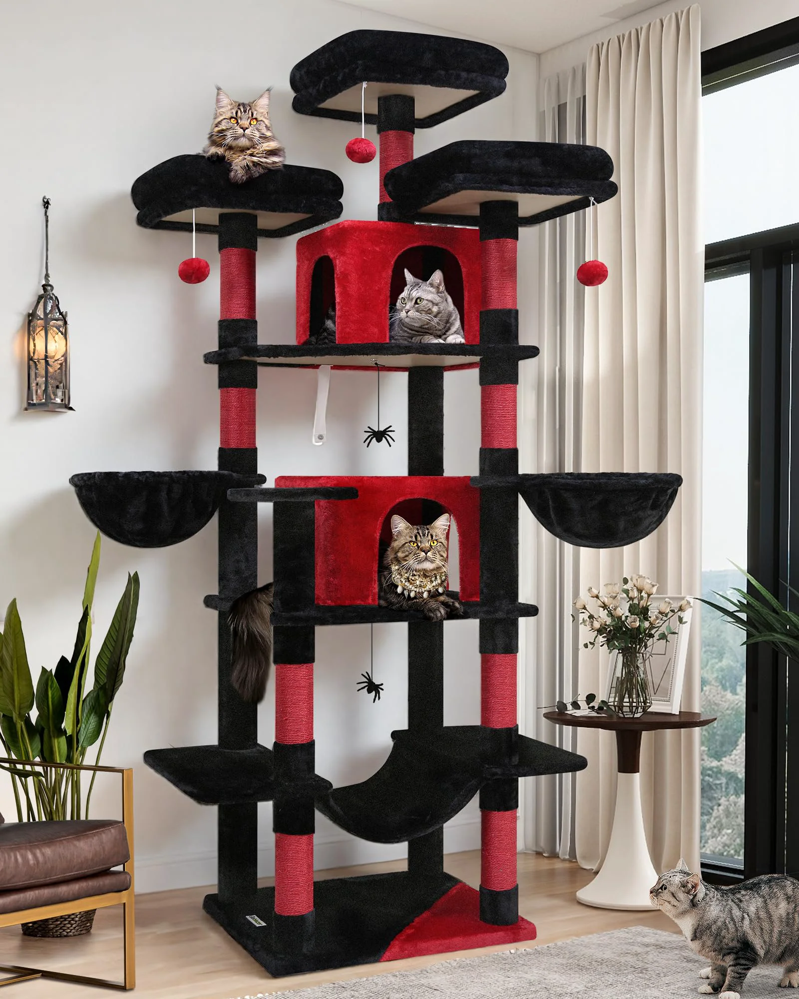 Official Globlazer Gothic Cat Tree — 80-Inch Multi-Cat Cat Tower Black Red Carefully Designed