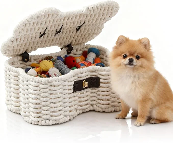 Trusted Dog Toys Bin Cotton Rope Basket Bone Shaped Pet Toys Organizer Handmade Pet Toy Bin Woven Baskets for Storage 14.96 x 11.22 x 6.5 inchAbout ThisOverview Proven