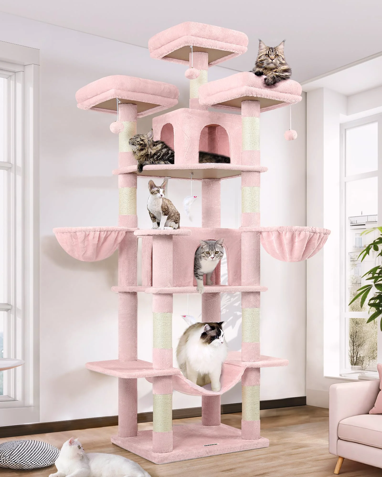 Refined Globlazer Big Pink Cat Tower – 80in XXL Indoor Cat Tree with Scratching Posts Genuine