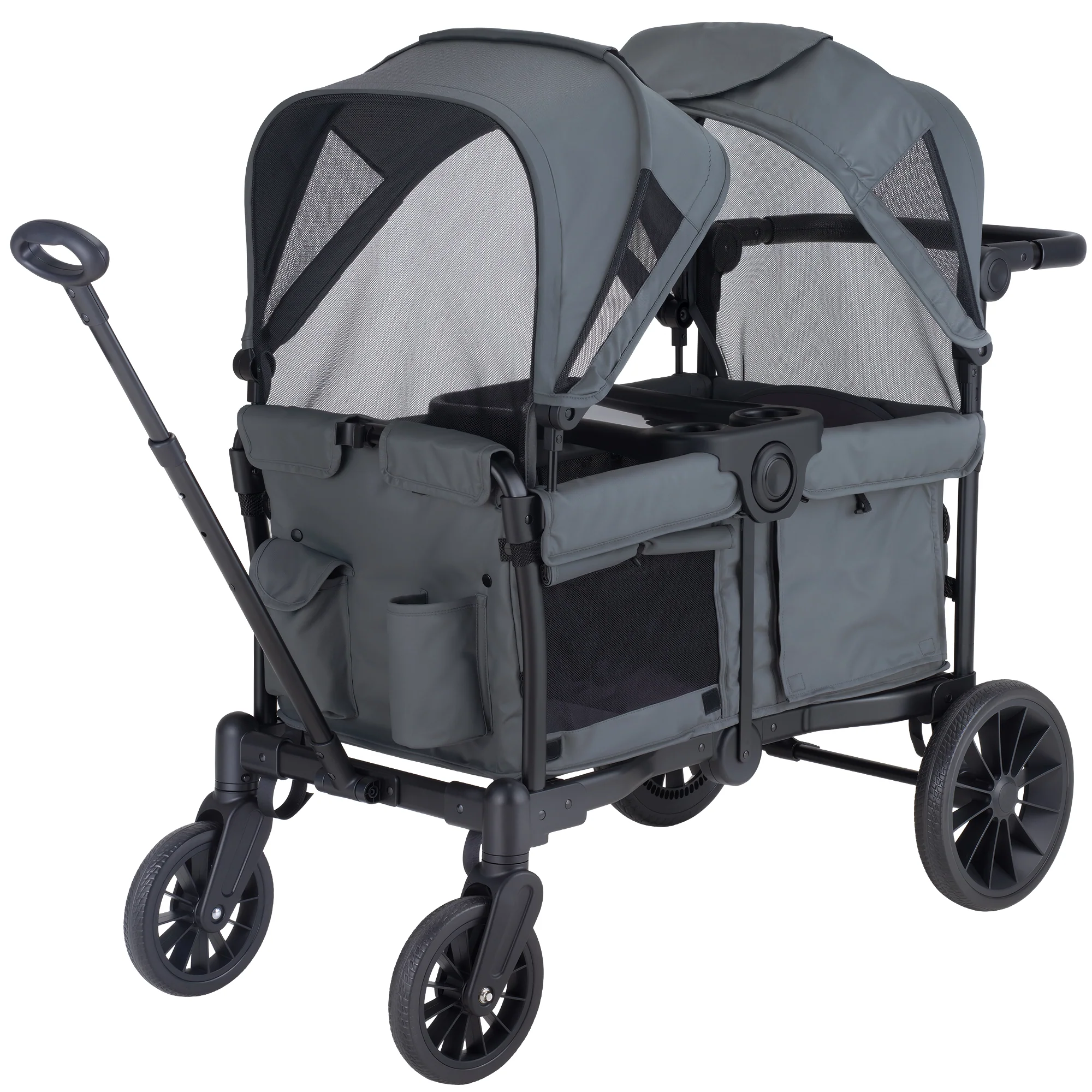 Superior SACVON Baby Stroller Wagon for 2 Kids with Breathable Canopy Parent Organizer Removable Seat 2 Cup Holders Gray Organic