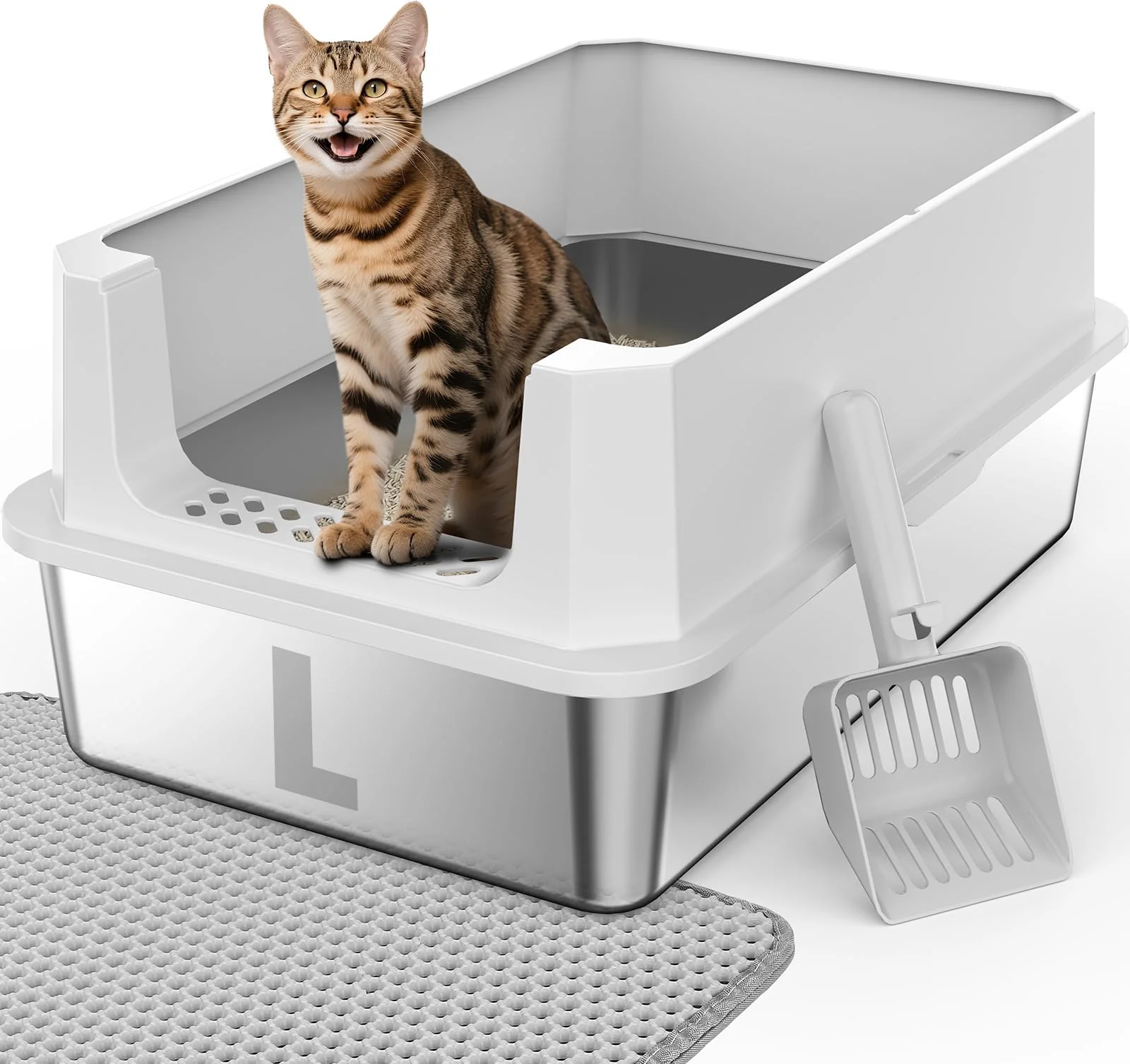 Organic FURTIME Stainless Steel Litter Box with Lid – Large High-Sided Easy to Clean Top-Quality