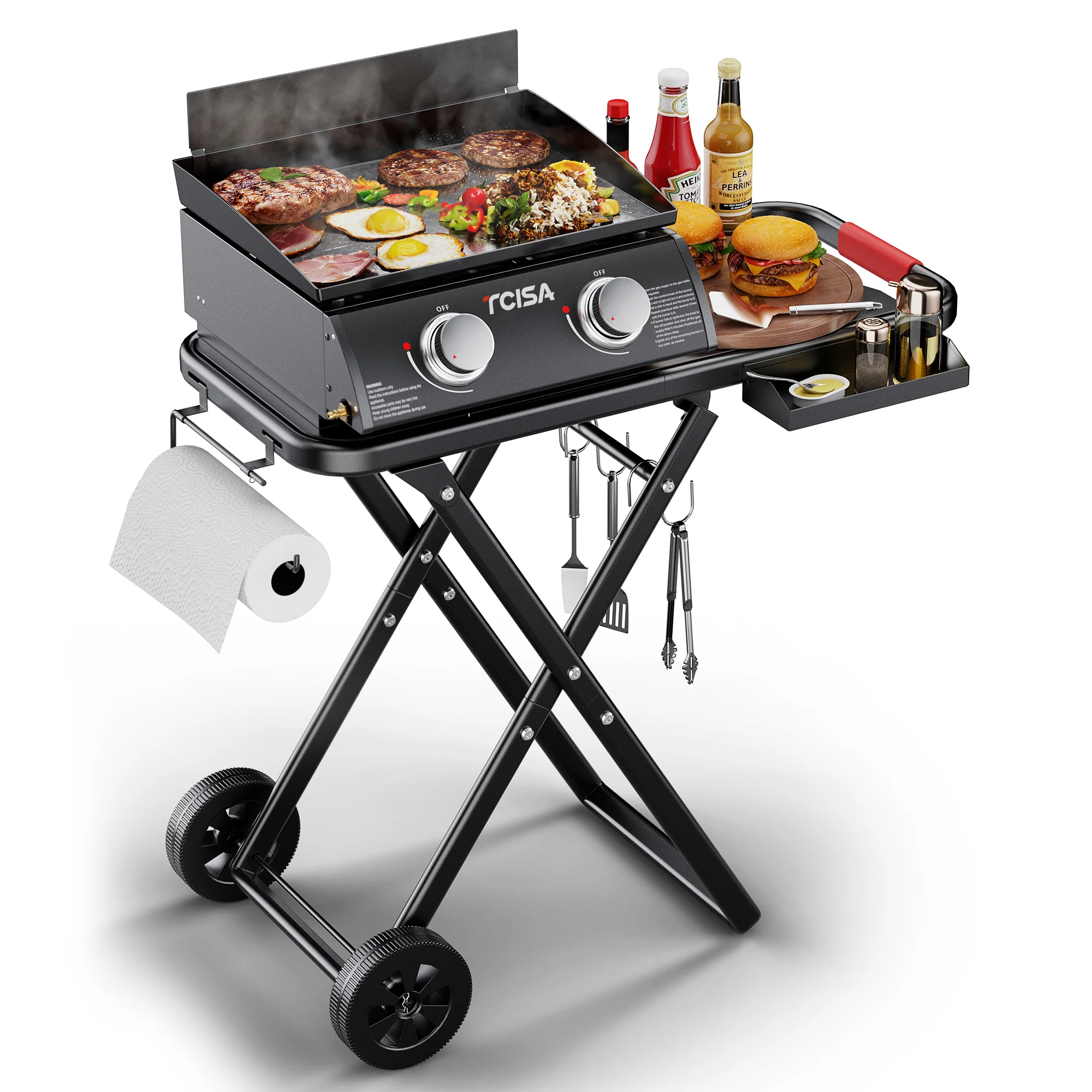Advanced 2-Burner Portable Grill with Foldable Legs 20 000BTU Gas Grill 342 SQ.IN Detachable Propane Griddle Non-Stick Porcelain Grate Outdoor Bbq Grill for Camping Tailgating Backyard Cooking Verified