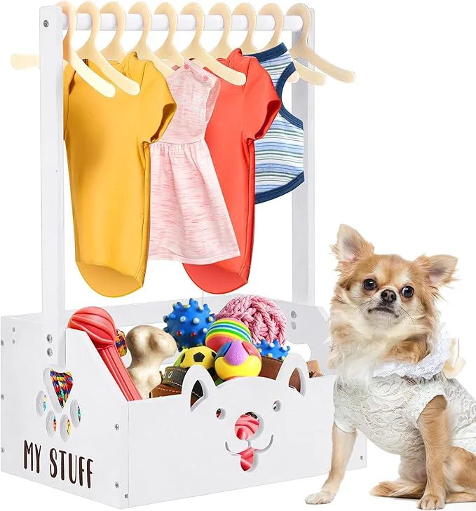 Easy-to-Use Chunful Dog Closet Wooden Pet Wardrobe Closet Dog Toy Storage Bin with Handle Pet Clothes Rack for Cat Organization and Storage Accessories 19 x 13 x 9 White About ThisOverview Genuine