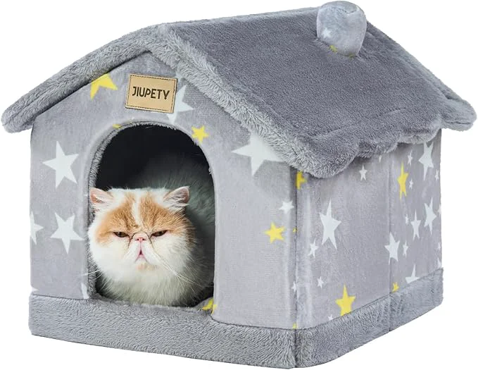 Advanced JIUPETY Cute Cat Beds for Indoor Cats Foldable Cat House with Non-Slip Bottom S Size Kitten Bed for 0-6 Lb Dogs and 0-8 Lb Cats GreyAbout ThisOverview Elite