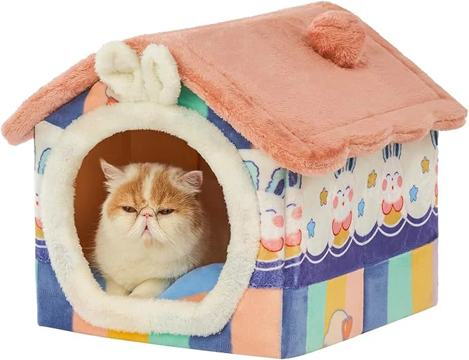Easy-to-Use JIUPETY Cute Cat Beds for Indoor Cats Foldable Cat House with Non-Slip Bottom S Size Kitten Bed for 0-6 Lb Dogs and 0-8 Lb Cats RainbowAbout ThisOverview Quality