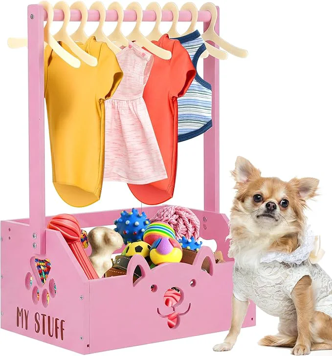 Versatile Chunful Dog Closet Wooden Pet Wardrobe Closet Dog Toy Storage Bin with Handle Pet Clothes Rack for Cat Organization and Storage Accessories 19 x 13 x 9 Pink About ThisOverview Classic