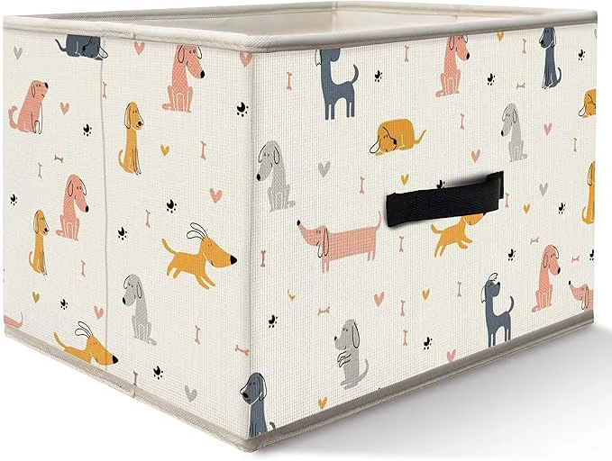 Long-Lasting Nogrit Colorful Dog Storage Bins Box Toybox for Boys Girls Minimalist Linear Dog Foldable Baskets Organizer Container with Handles for Bedroom Bathroom Kids Dorm Nursery Clothes Toys BooksAbout ThisOverview Fine Crafted