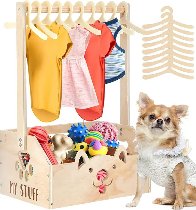 First-Class Chunful Dog Closet Wooden Pet Wardrobe Closet Dog Toy Storage Bin with Handle Pet Clothes Rack for Cat Organization and Storage Accessories 19 x 13 x 9 About ThisOverview Original