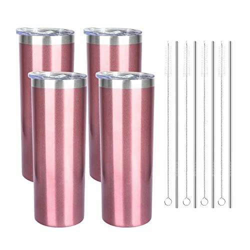 Efficient 20 oz Skinny Tumblers with Lid and Straw 4 Count Reliable