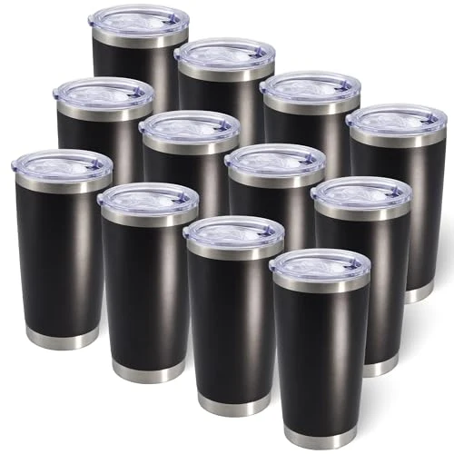 Dependable 20oz Tumbler with Lid Stainless Steel Tumblers Insulated Mug Black 12P 12 Count Expertly Made