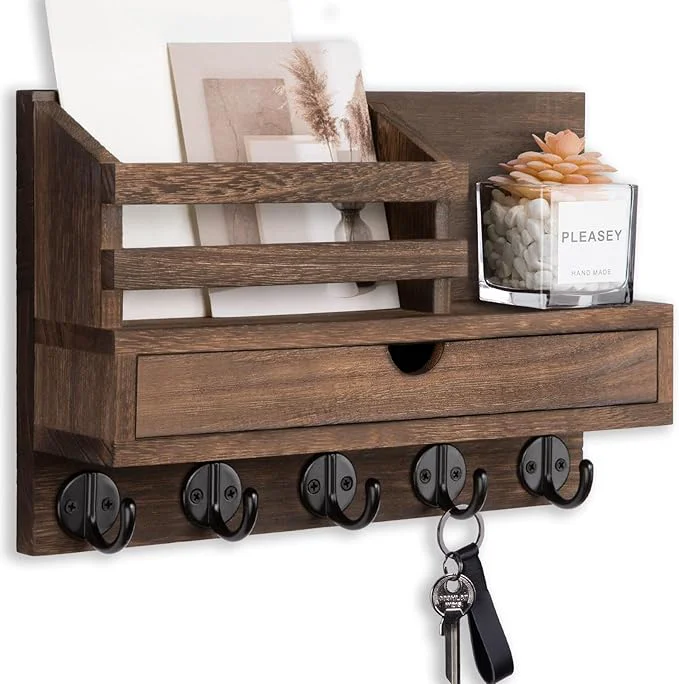 Dependable Key Holder Wall Mount Mail Holder with Storage Drawer and 5 Key Hooks for Coat Dog Leash Home Decor Rack House Accessories Entry Way OrganizerAbout ThisOverview Specialty