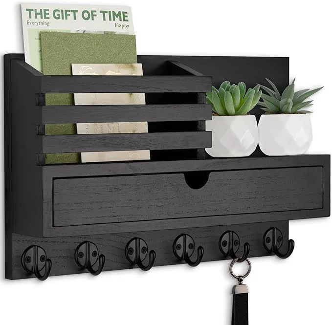 Minimalist Key Holder Wall Mount Mail Holder with Storage Drawer and 6 Key Hooks for Coat Dog Leash Home Decor Rack House Accessories Entry Way OrganizerAbout ThisOverview Professional