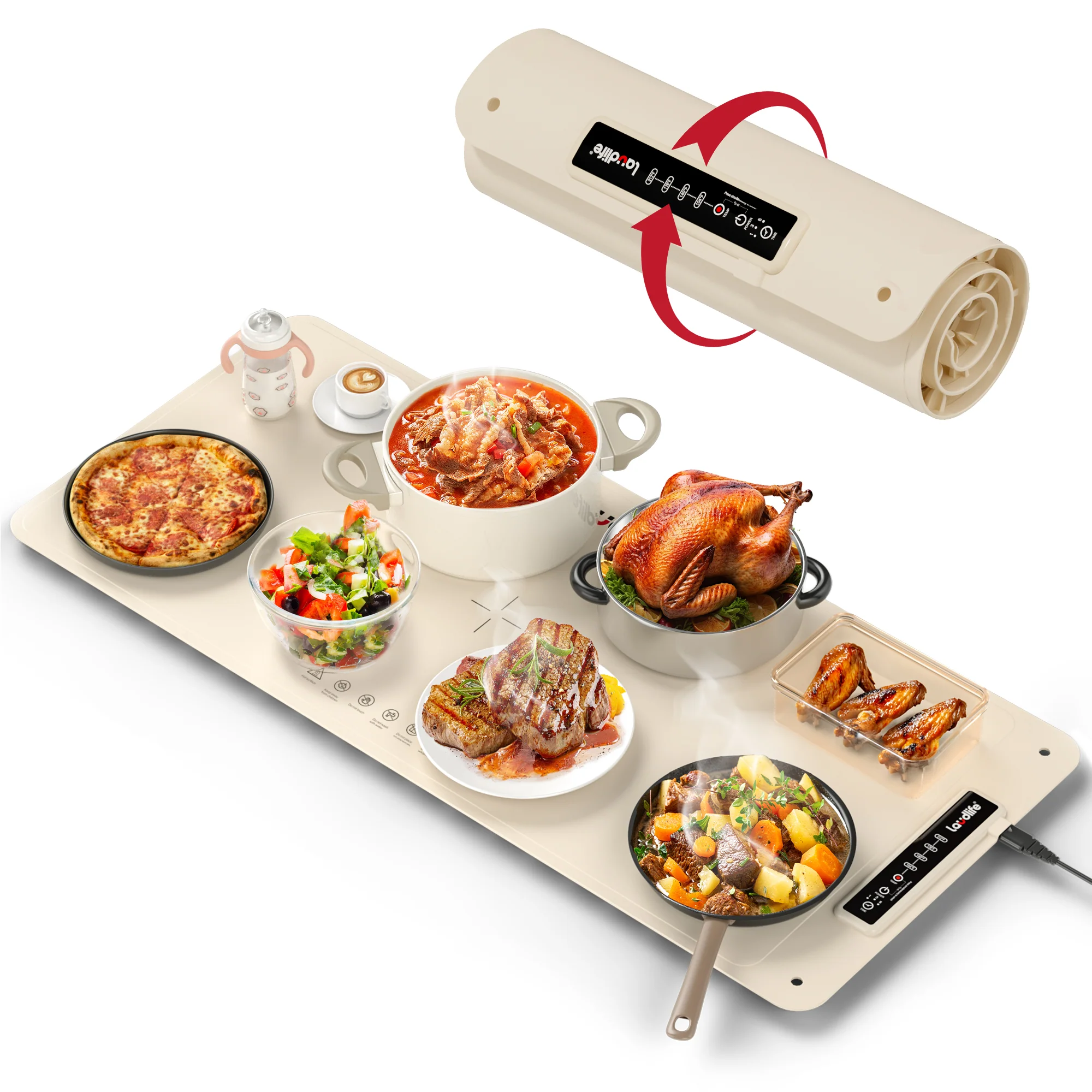 User-Friendly Warming Trays for Buffets Party 40x16inch Food Warming Mat with 4-Temp Control Natural